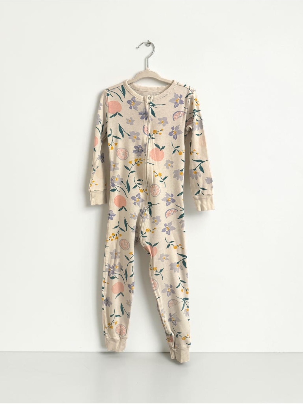 Old Navy Cream Floral Zip-Front One-Piece Footie